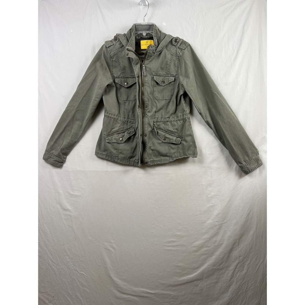Prince & Fox Utility Jacket Women Large Olive Green Hooded Military Field Coat